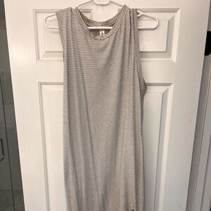 Black and white horizontal striped cotton midi tank dress with slit